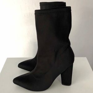 Black mid heel sock booties